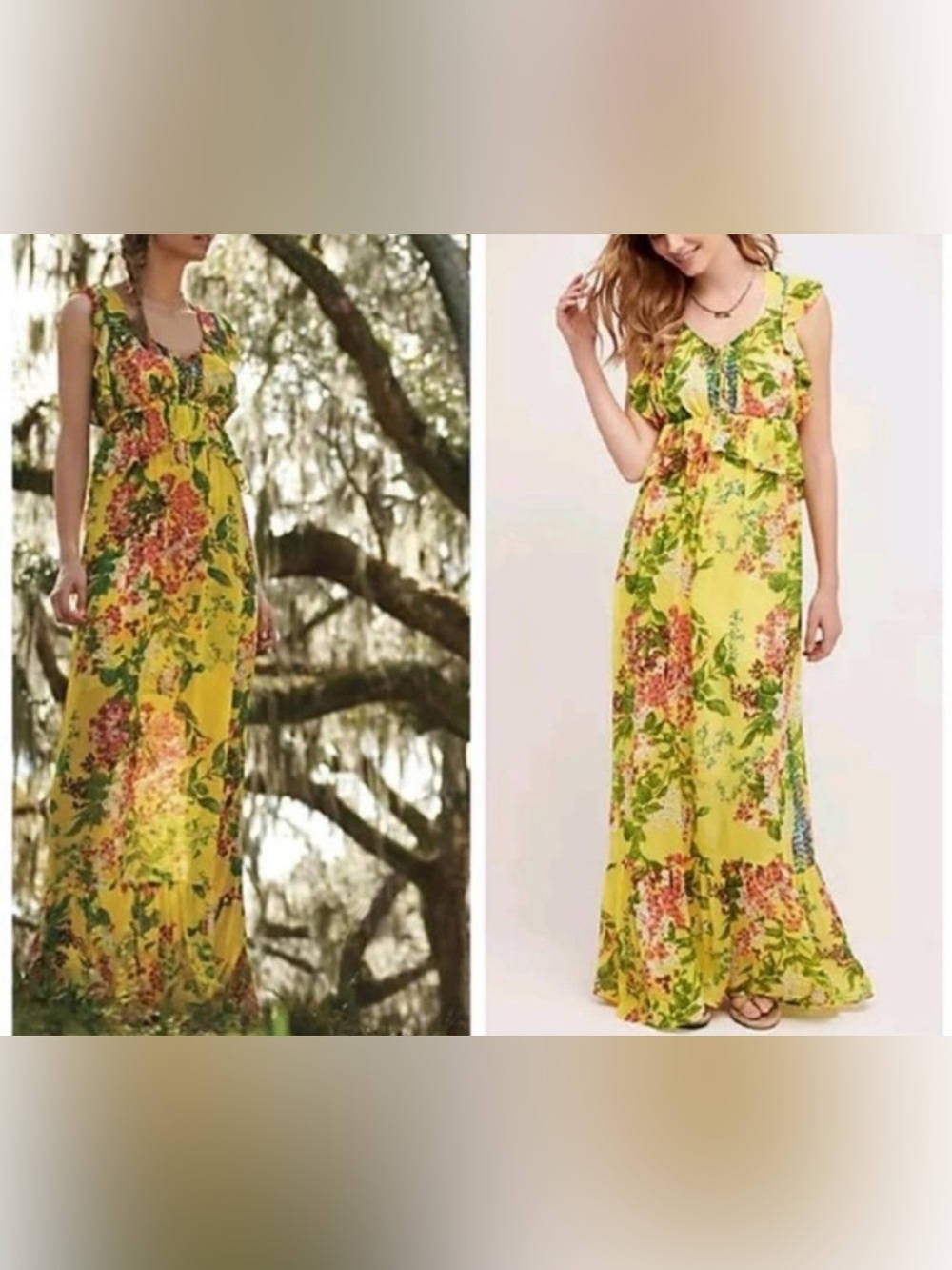 Plenty By Tracy Reese Jakarta Floral Maxi Dress Yellow Size Small
